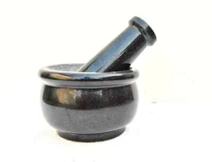 Schwarzer südindischer Granit Mörser Stößel - 15,2x10,2 cm Kräuter Gewürzmühle - Bild 1 von 12
