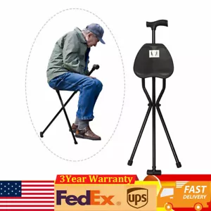Portable Travel Hiking Chair Stool,Tripod Folding,Walking Stick with Seat - Picture 1 of 24