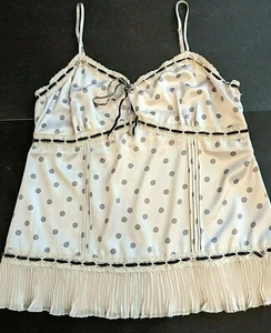 New KENZIE Polka Dots Strapped Sleeveless Light Top Blouse Shirt, Ruffles Sz M/L - Picture 1 of 8