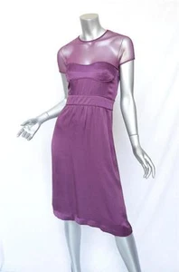 BURBERRY Womens Purple Sheer SILK Short-Sleeve Knee-Length Dress Cocktail S - Picture 1 of 11