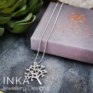 925 Sterling Silber Lebensbaum Halskette mit Baum ANHÄNGER 18" Kette verpackt INKA - Bild 1 von 8
