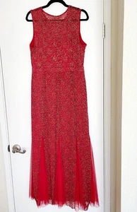 VTG Candalite Dress Womens XL Red Black Floral Gold Formal Maxi Evening - Picture 1 of 15