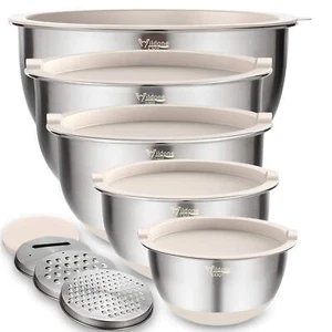 Mixing Bowls with Lids Set 5PCS Stainless Steel Khaki Nesting Bowls with 3 Gr... - Picture 1 of 7