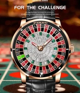 Nuevo RELOJ VEGAS CASINO RULETA ESFERA SÓLIDA 46 mm cristal de lujo para hombre - Imagen 1 de 5