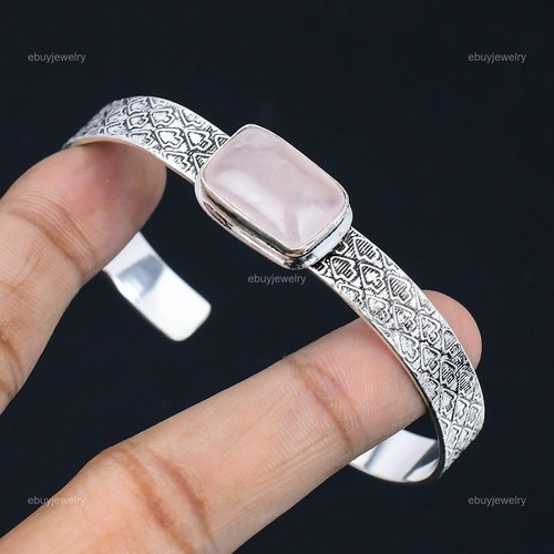 VALENTINO Bracciale Pietra Preziosa Quarzo Rosa Naturale Argento Sterling 925 Regolabile Per Donna