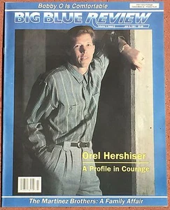 7-8-91 Los Angeles Dodgers Big Blue Review Orel Hershiser en cubierta béisbol - Imagen 1 de 1