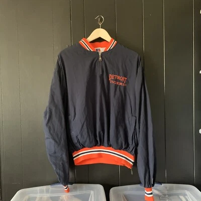 Vintage Detroit Tigers Blue 1/4 Zip Windbreaker Pullover  Sz M Jersey Mlb - Image 1 of 4