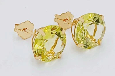 GENUINE 8.24 Cts PERIDOT STUD EARRINGS 14K GOLD - Free Appraisal Service - NWT - Image 1 of 4