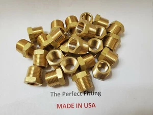 Lot of 25 Pcs. Brass Hex Reducing Bushing 3/8" Male NPT x 1/4" Female NPT - Picture 1 of 3