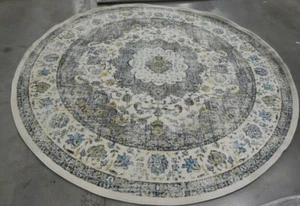 GREY / GOLD 9' X 9' Round Back Stain Rug, Reduced Price 1172618099 EVK220B-9R - Picture 1 of 4