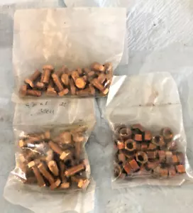 Lot of 40 SILICON BRONZE 3/8" X 16 UNC - 20 X 1" & 20 X 3/4" Hex Bolts & Nuts - Picture 1 of 7