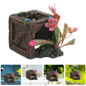 Imitation Wooden Box Wine Ornaments Aquarium Fish Tank Hideout House - Picture 1 of 12