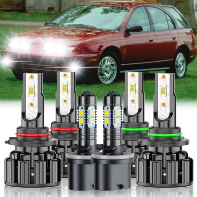 For Saturn SW1 SW2 1996-2001 6000K 6X LED Headlights High/Low + Fog Lights Bulbs - Image 1 of 4