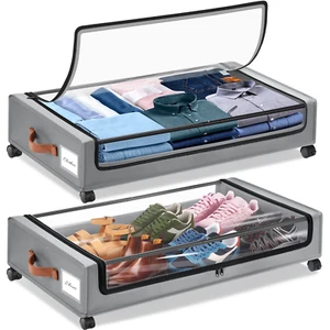 2-Pack Under Bed Storage Containers with Wheels, Zippered Shoe Organizer Bins - Picture 1 of 6