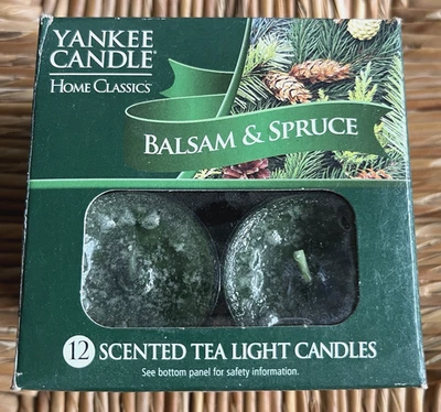 RARE Yankee Candle BALSAM & SPRUCE Tea Lights 12 Pack Evergreen Green NEW NOS - Image 1 of 3