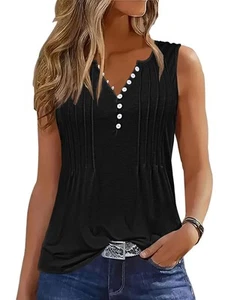 Tank Tops for Women 2025 Summer Top Pleated Shirts Pure Black,Medium - Picture 1 of 8