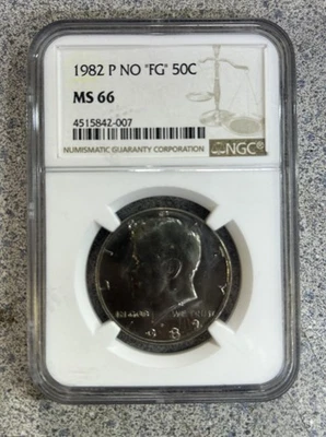 1982 P NO "FG" 50C Kennedy Half Dollar NGC MS 66 New Holder - Image 1 of 4