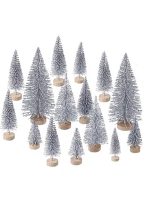 50 Pieces Artificial Mini Christmas Sisal Snow Frost Trees with Wood Base Bottle - Picture 1 of 8