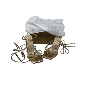 GENSHUO Sq Toe Lace up High Heels Strappy Sandals Woman 10 - Picture 1 of 4