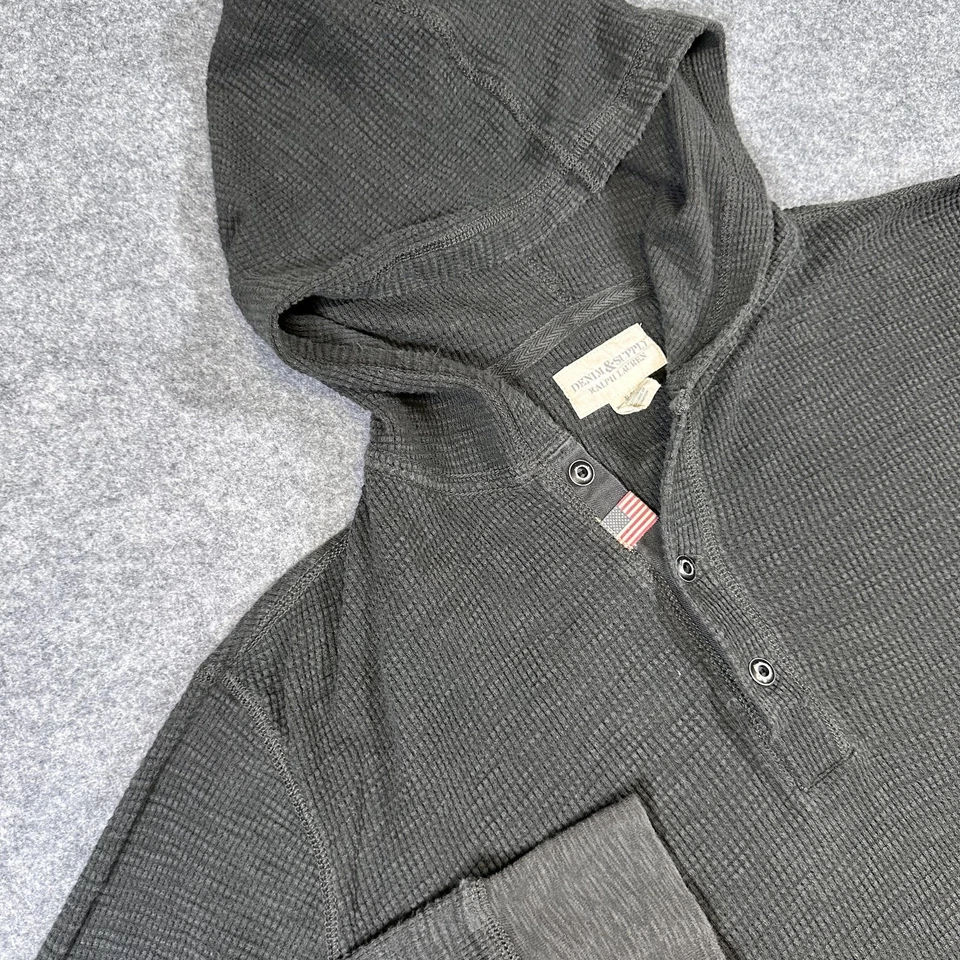 Ralph Lauren Denim & Supply Sudadera con Capucha Para Hombre Extra Grande Gris Térmico Waffle Henley Foto 1 de 4
