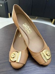 Salvatore Ferragamo Marrón Piel de Cordero Fiamma 40 Bloque Tacones Cuero Italia Zapatos 10 - Imagen 1 de 13