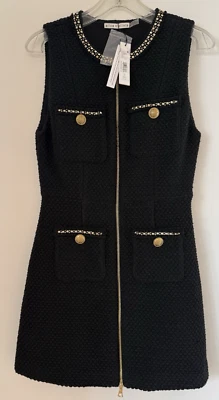 Alice + Olivia NWT $495 Black Dress,Sz 4,Style CC402005517,Gold Brass Detailing - Image 1 of 4