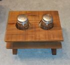 Vintage Picnic Table Glass Salt And Pepper Shakers Wood Kitchen