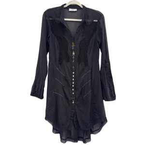 Elisa Cavaletti Size Small Tunic Button Sheer Black Artsy Whimsigoth Fairy Goth - Picture 1 of 13
