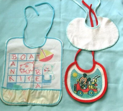 Lote de 3 baberos de bebé vintage Gerber Mickey Mouse Foto 1 de 4