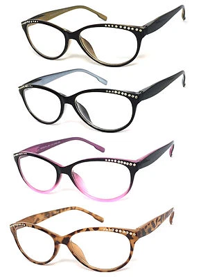 3 pares de gafas de lectura retro para mujer con estrás de ojo de gato lentes transparentes bisagra de resorte Foto 1 de 4