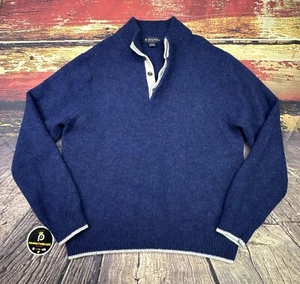 Brooks Brothers maglione uomo grande lana merino Henley finto collo pullover blu - Foto 1 di 15
