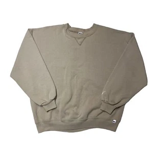 Vintage 90s Russell Athletic Essentials Sweatshirt Tan Distress Crewneck 2XL VTG - Picture 1 of 8