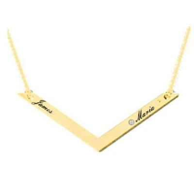 Ожерелье с персонализированным именем шеврон бриллиант слиток 0,03 карата позолота 18 карат серебро - Изображение 1 из 2