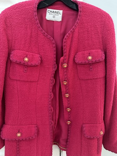 Autentica Giacca Fucsia Rosa Chanel Bottoni Logo Chanel