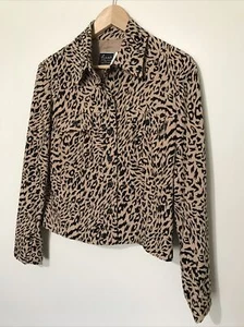 Nina Leonard Jacket Womens 8 Petite Brown Leopard Button Front Lined - Picture 1 of 12