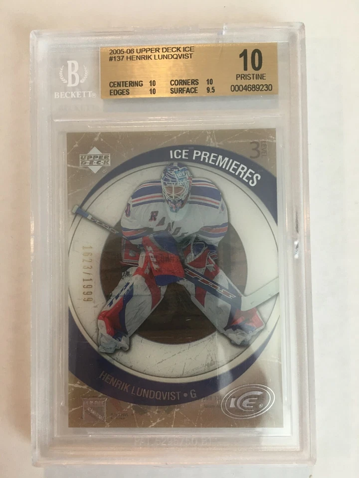 05/06 UD ICE PREMIERS HENRIK LUNDQVIST ROOKIE RC BGS 10 /1999 POP 16 **READ** - Image 1 of 1