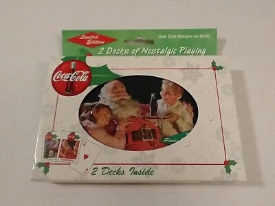 Coca Cola Santa Claus W/ Kids Tin 2 Decks Holiday Playing Cards 1999 Brand New  - Image 1 of 4