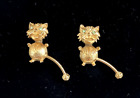 Two Vintage 1”  Miniature Cat Brooch Pin green eyes and Flexible spring tail