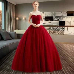 Customized Ball Gown Burgundy Wedding Dresses Tulle Simple Bridal Gowns - Picture 1 of 11
