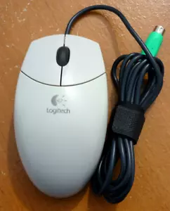 Vintage Logitech PS/2 Wired Mechanical Ball Wheel Mouse M-S69 White & Dark Gray - Picture 1 of 4
