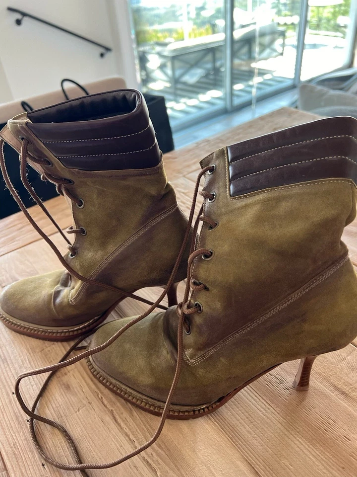 patrizia pepe Green Suede Combat Stiletto Boots NEW 35 - Image 1 of 4