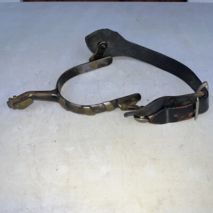 Vintage Ornate Unbranded Hand Forged Single Western Spur w/ Leather Strap - Picture 1 of 12