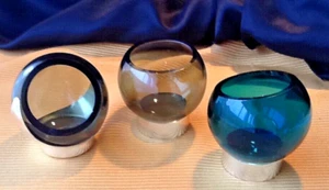 3er Set Trio Pop Art Vintage kultige Vasen Vase Glas im Metallhalter im Ring - Bild 1 von 15