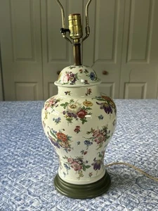 Vintage Floral Ceramic Jar Table Lamp Green Base NO SHADE, NO FINIAL, Beautiful! - Picture 1 of 20