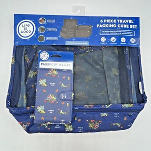 Life Is Good Passport Holder & 6pc Travel Packing Cube Set - Game On Theme - Picture 1 of 23