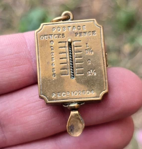 Antique Miniature Postal Scales and stamp case Reg design c19th Watch chain fob - Picture 1 of 6