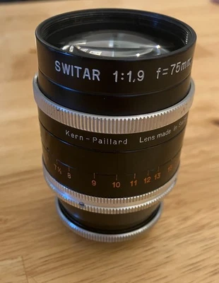 Kern Paillard Switar 75mm f/1.9 Bolex H16 16mm C-mount lens Super-16 Clean - Image 1 of 4