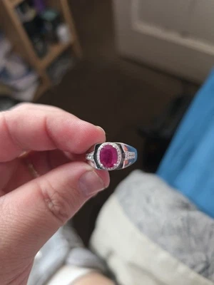 African Ruby and Moissanite Bubble Ring in Platinum Over Sterling Silver - N - Image 1 of 4