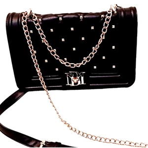 Badgley Mischka Umhängetasche schwarz Handtasche Diamantsteppung quadratisch silber Kette ausgefallen - Bild 1 von 16