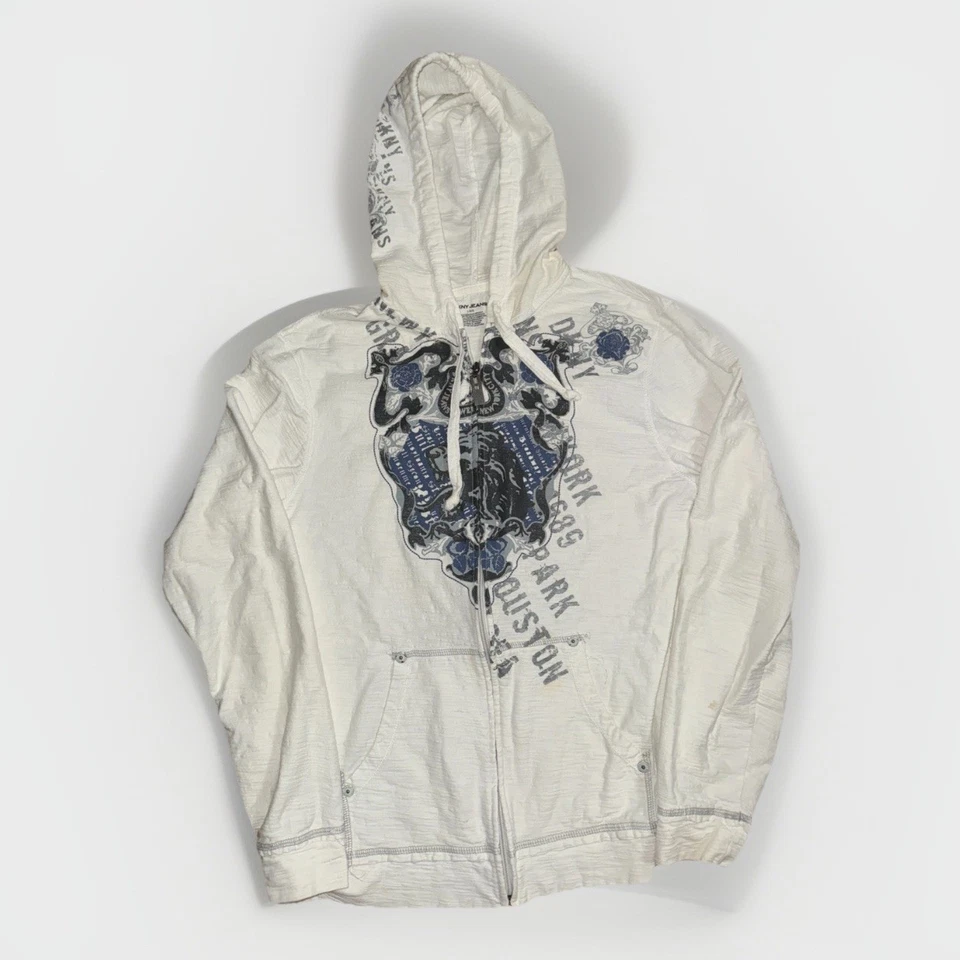 Sudadera con Capucha DKNY Jeans Cremallera Completa De Colección Blanca Para Hombre Grande Gótico Gráfico Y2K Foto 1 de 4